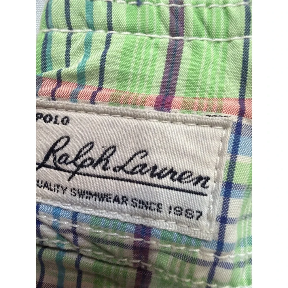 Polo Ralph Lauren Swim Trunks Men‎ Large Green Plaid Board Shorts Xl Vintage518